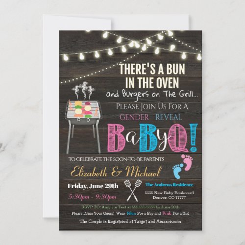 Gender Reveal Baby_Q BBQ Picnic Invitation