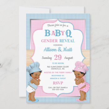 Gender Reveal Baby Q Bbq Pink Blue Gingham Invitation by nawnibelles at Zazzle