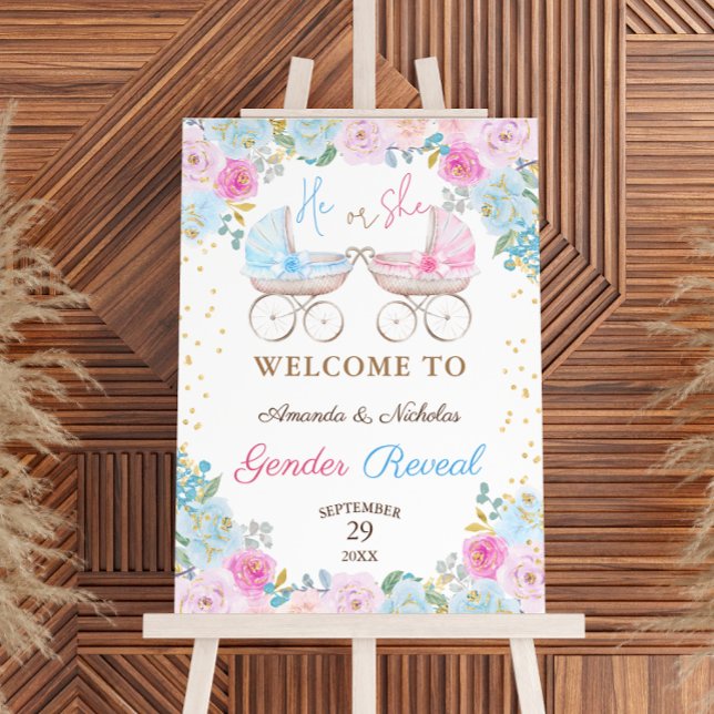 Gender Reveal Baby Reveal Pink Blue Welcome Sign (Creator Uploaded)