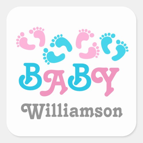 Gender Reveal Baby Shower Baby Feet A05A Square Sticker