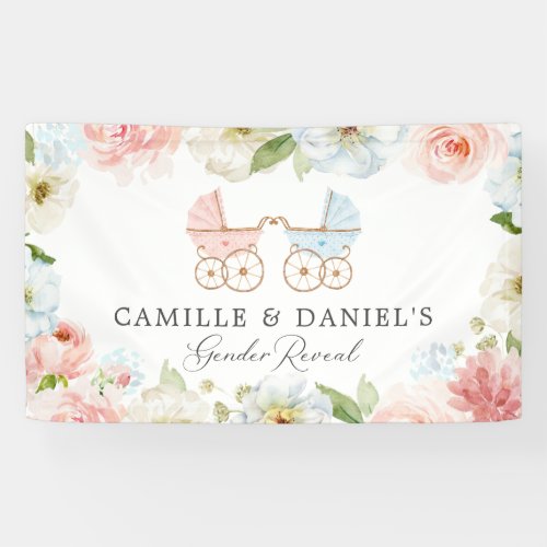 Gender Reveal Baby Shower Blue and Pink Floral Banner