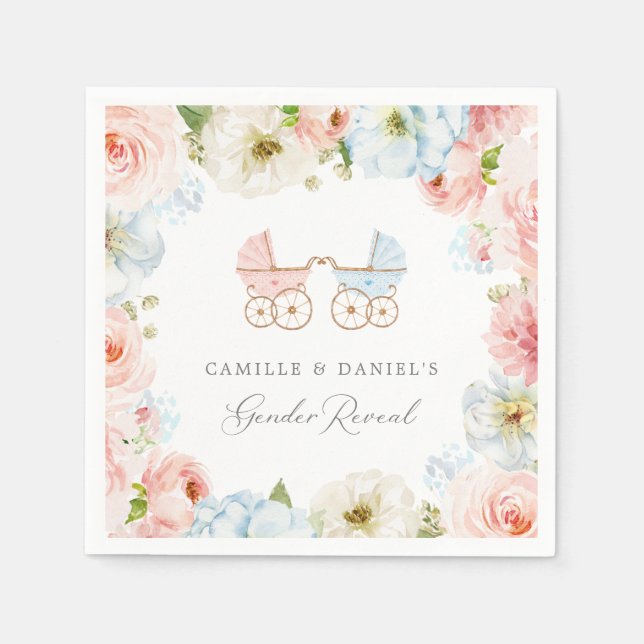 Gender Reveal Baby Shower Blue and Pink Paper Napkins (Front)