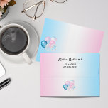 Gender reveal baby shower blue pink balloons envelope<br><div class="desc">Blue,  white and pink gradient background. Decorated with balloons.  Personalize and add your name and return address.</div>