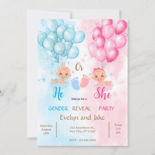 Gender reveal baby shower blue pink boy girl invitation