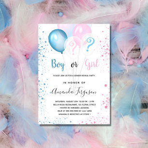 Gender reveal baby shower blue pink boy girl invitation