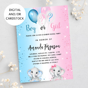 Gender reveal baby shower blue pink boy girl  invitation