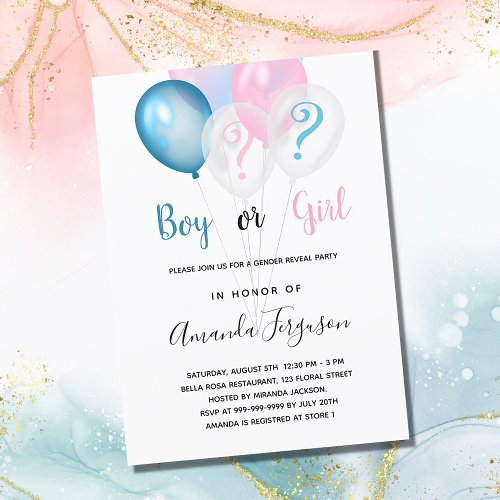 Gender reveal baby shower blue pink boy girl invitation