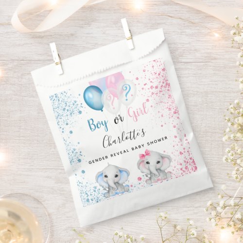 Gender reveal baby shower blue pink elephants  favor bag