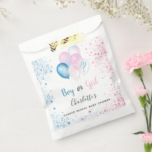 Gender reveal baby shower blue pink glitter favor bag