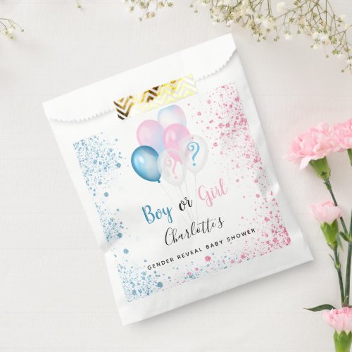 Gender reveal baby shower blue pink glitter favor bag