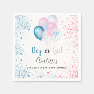 Gender reveal baby shower blue pink glitter napkins