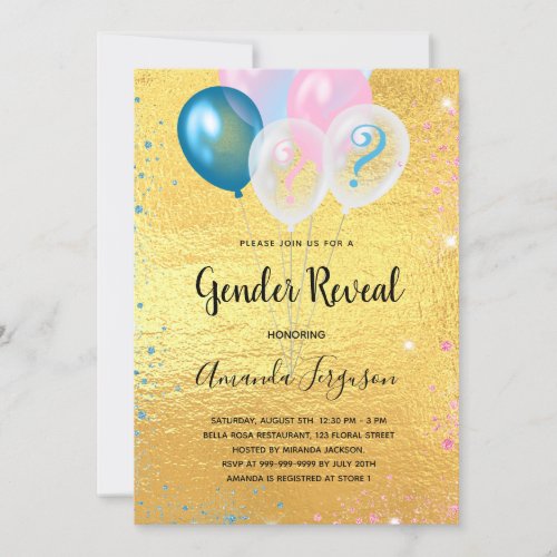 Gender reveal baby shower boy girl gold invitation