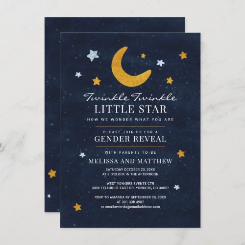 Gender Reveal Baby Shower Boy Girl Moon Stars Invitation