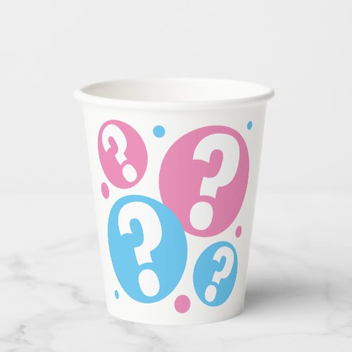 Gender reveal baby shower boy girl question mark paper cups