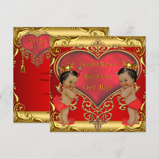 Gender Reveal Baby Shower Boy Girl Red Ethnic Invitation