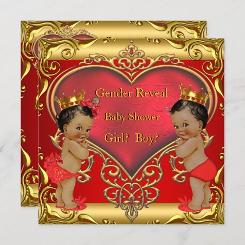 Gender Reveal Baby Shower Boy Girl Red Ethnic Invitation