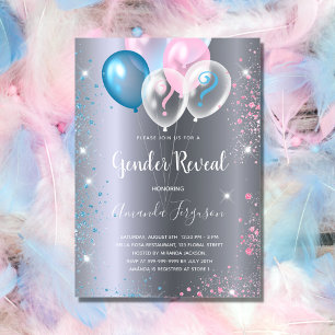 Gender reveal baby shower boy girl silver invitation postcard