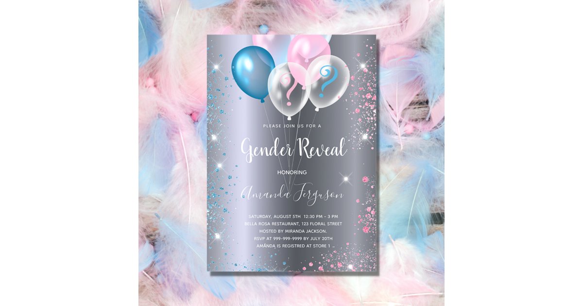 Gender reveal baby shower boy girl silver invitation postcard | Zazzle