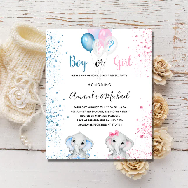 Gender reveal baby shower budget invitation flyer Zazzle