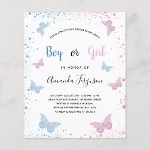 Gender reveal baby shower butterflies budget flyer