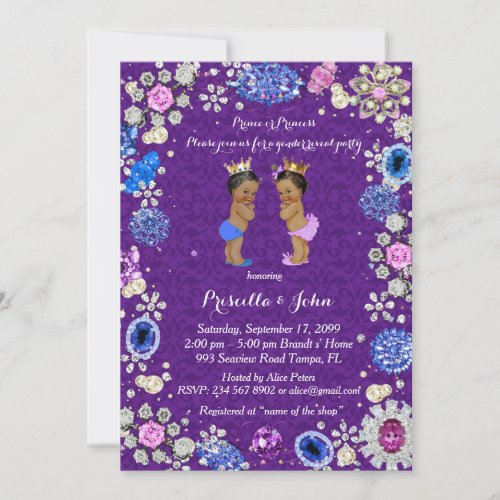 Gender Reveal Baby Shower damask purple Invitation