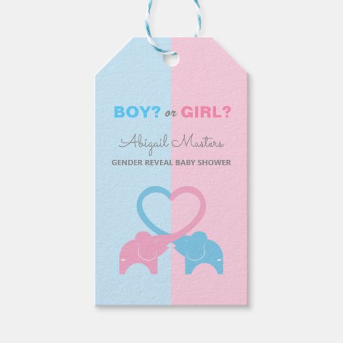 Gender Reveal Baby Shower Elephant Gift Tags