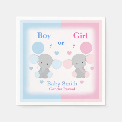 Gender Reveal Baby Shower Elephant Sprinkle Party Paper Napkins