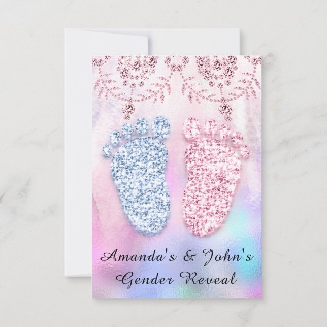 Gender Reveal Baby Shower Feet Girl Boy Pink Blue Invitation (Back)