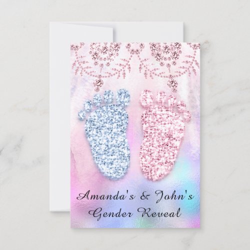 Gender Reveal Baby Shower Feet Girl Boy Pink Blue Invitation