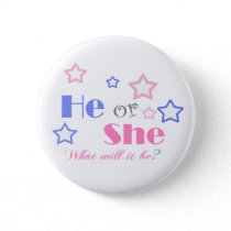 Gender reveal baby shower he or she baby shower button