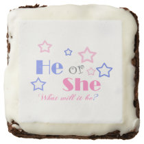 Gender reveal baby shower he or she baby shower chocolate brownie