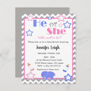 Gender reveal baby shower he or she baby shower invitation