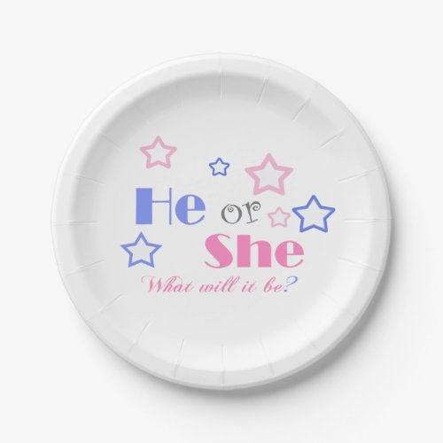 Gender reveal baby shower he or she baby shower paper plates