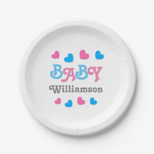 Gender Reveal Baby Shower Hearts Collection A16 Paper Plates