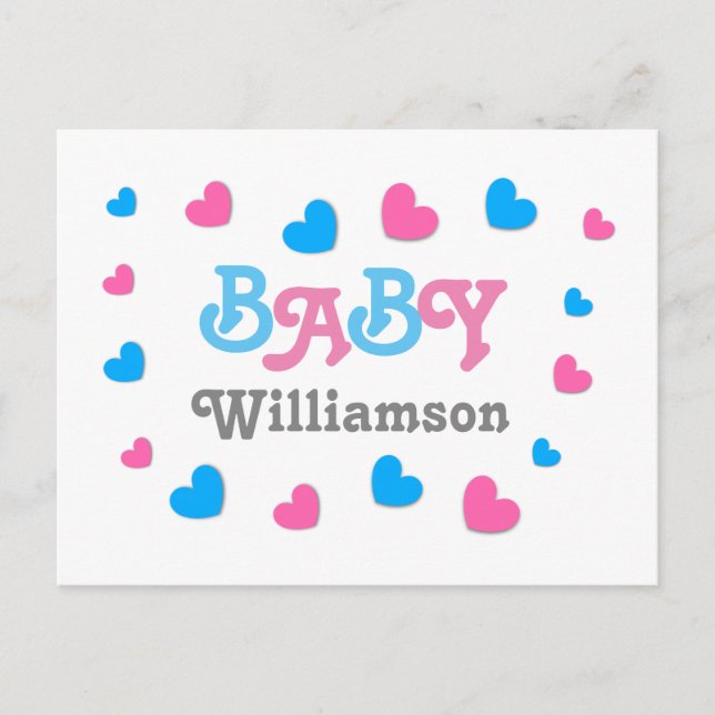 Gender Reveal Baby Shower Hearts Collection A24 Invitation Postcard (Front)
