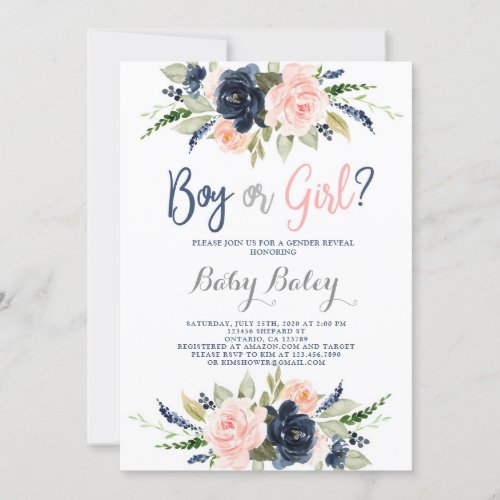 Gender reveal baby shower invitation