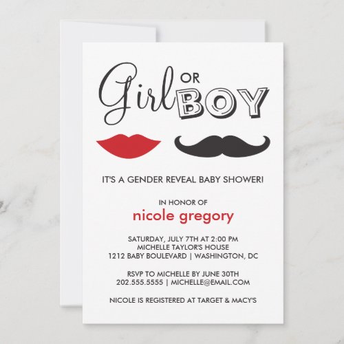 Gender Reveal Baby Shower Custom Invite