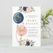 Gender reveal baby shower invitation, balloon baby invitation (Standing Front)