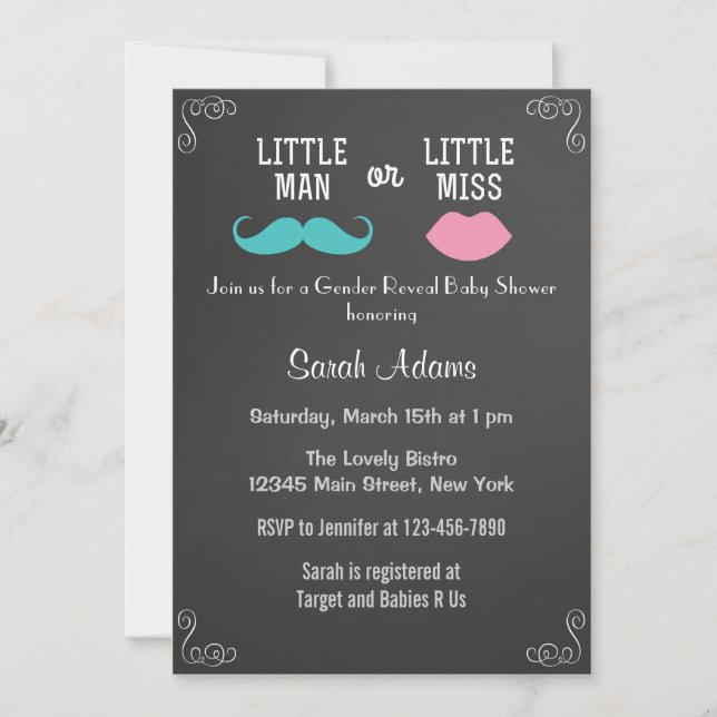 Gender Reveal Baby Shower Invitation Chalkboard (Front)