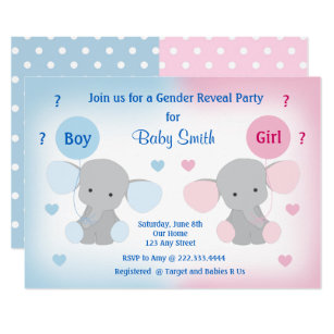 Elephant Gender Reveal Invitations Zazzle Gender Reveal Baby Shower Invitation Elephant