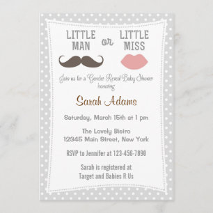 Gender Reveal Baby Shower Invitation Mustache Lips