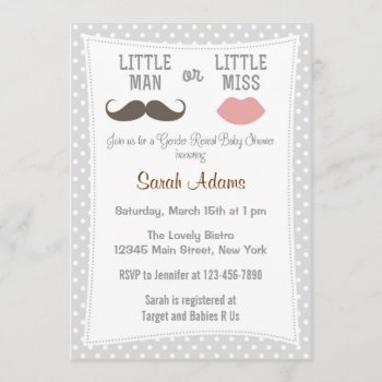 Gender Reveal Baby Shower Invitation Mustache Lips by melanileestyle at Zazzle