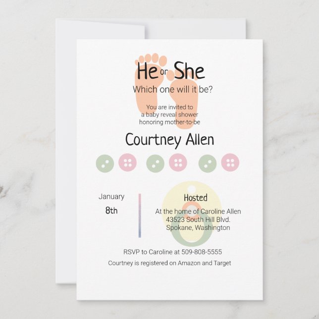 Gender Reveal Baby Shower Invite (Front)