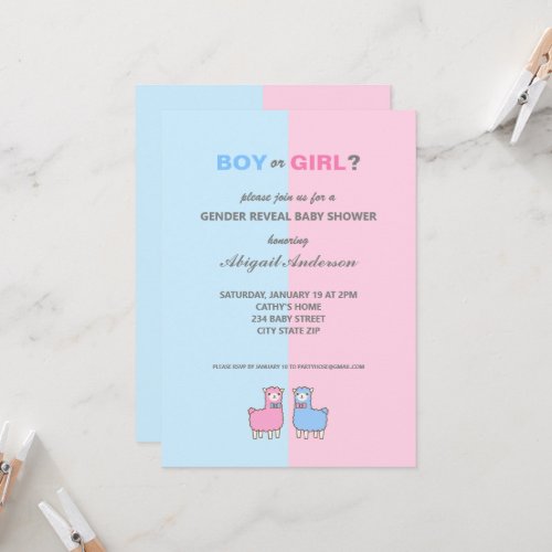 Gender Reveal Baby Shower Llama Invitation