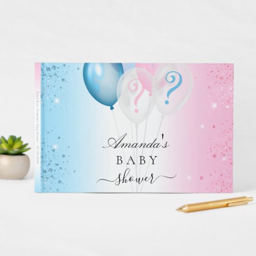 Gender reveal baby shower party blue pink  guest book