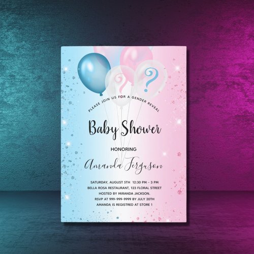 Gender reveal baby shower pink blue boy girl invitation