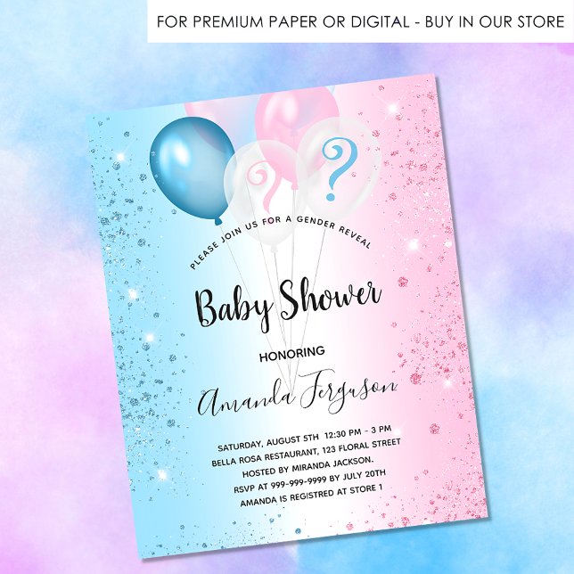 Gender reveal baby shower pink blue boy girl invitation postcard (Creator Uploaded)