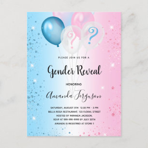 Gender reveal baby shower pink blue boy girl invitation postcard