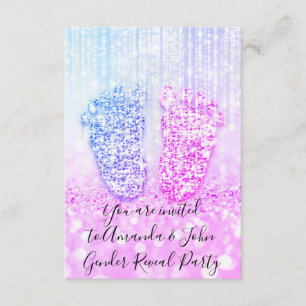 Gender Reveal Baby Shower Pink Blue Glitter Feet Invitation