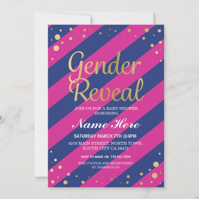 Gender Reveal Baby Shower Pink Blue Gold Invite (Front)